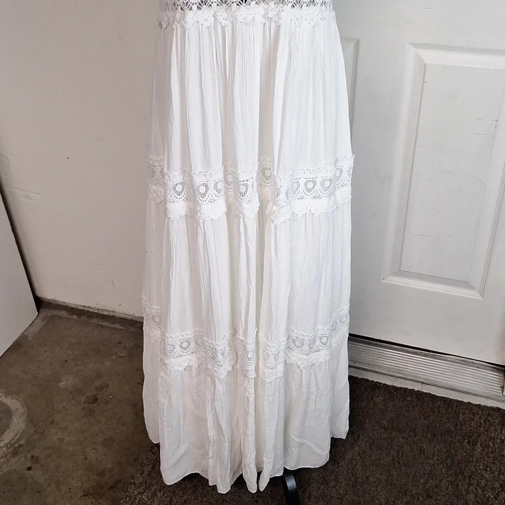 Lulus Spanish Sun White Sleeveless Tiered Lace Maxi Dress Sz XL NWT_4